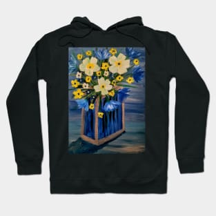 A beautiful bouquet flowers in a glass and gold vase . Using my favorite colors as vibrant background Using Acrylic and metallic paints. Hoodie